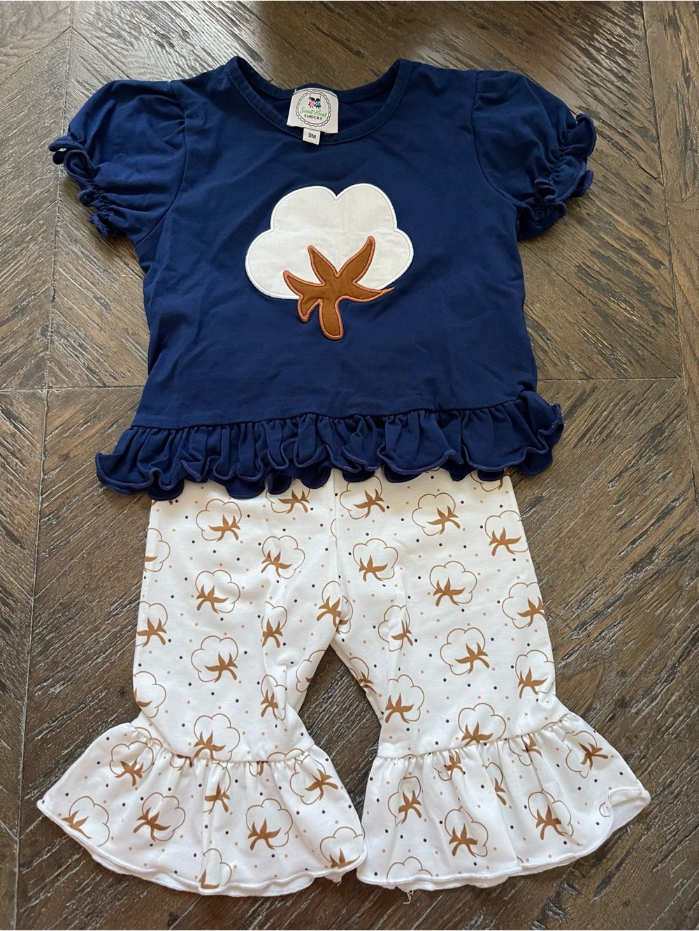 Sweet Heart Smocks Navy Tee with White Cotton Applique